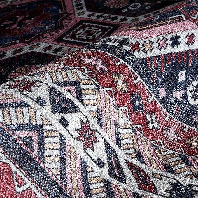Fame Rugs Turkish Rug. Washable Vintage Oriental Antique Inspired Traditional Doormat Small Modern Area Rugs Luxury Entryway Entry Bedroom Bathroom Kitchen (400RN, 2'5 x 9'8)