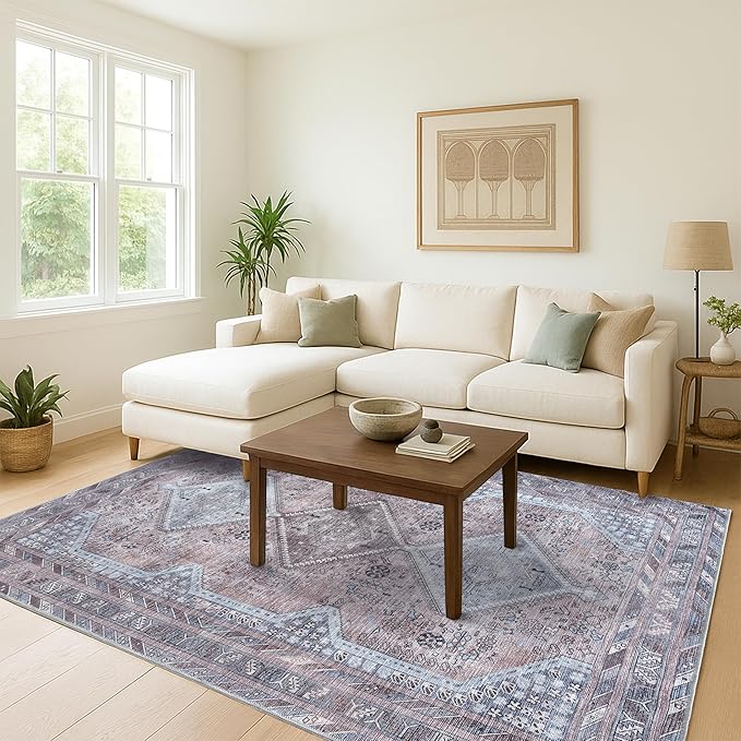Washable Area Rug. Modern Farmhouse. Vintage. Turkish. Bohemian. Distressed. Oriental. Traditional. Rugs for Living Room. Dining. Bedroom. Office. Entryway. Foyer. (863BM, 5'9 x 8'9)