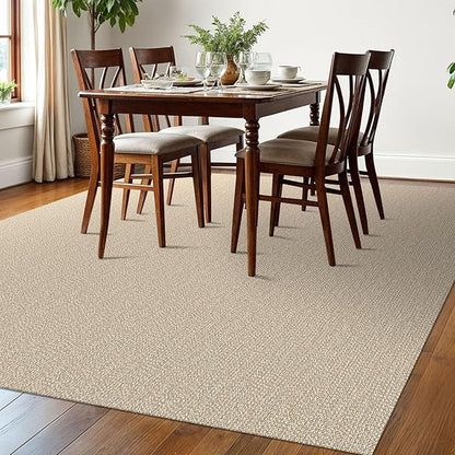 EARTHALL Washable Area Rugs 6x9 Ft Non Slip Living Room Rugs Cotton Rubber Backed Dining Room Rug Braided Bedroom Rugs Indoor Outdoor Floor Carpet for Living Room, Bedroom, Dining Room, Send/Beige