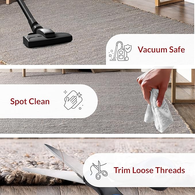 nuLOOM 6x9 Elfriede Jute & Cotton Hand Woven Area Rug, Grey, Solid Rustic Farmhouse Style, Weaved Design, Natural Fiber, For Bedroom, Living Room, Dining Room, Hallway, Office, Entryway