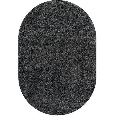 Eyely UES100I-6OV Supersoft Haze Solid Low-Pile Indoor Area Rug, Coastal, Bohemian, Minimalist, Classic, Casual for Bedroom,Kitchen,Living Room,Non Shedding,Easy-Washing, Black, 6 X 9 Oval
