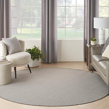 Nourison Home Courtyard Ivory Charcoal 8' x Round Area Rug - Easy Clean, Non Shedding, Bed Room, Living Room, Dining Room, Kitchen (8' x Round)