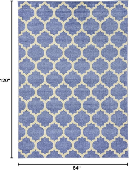 Rugs.com Lattice Collection Rug – 7' x 10' Light Blue Medium Rug Perfect for Bedrooms, Dining Rooms, Living Rooms