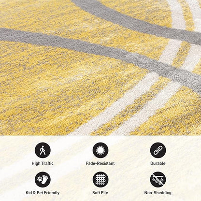 Rugshop Wavy Circles Design Accent Rug, Carpet with Jute Backing for Entryway, Kitchen, or Office, Yellow, 2' x 3'