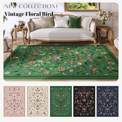 Vintage Medallion Floral Indoor Door Mat 2x3, Machine Washable Entryway Rug, Low Pile Soft Small Carpet, Non-Slip Area Rug for Entrance, Bedroom, Kitchen & Kids Room | Green