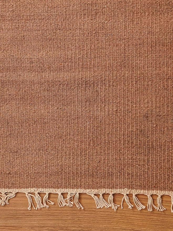 Rugsotic Carpets Hand Woven Flat Weave Kilim Wool 5'x8' Area Rug Solid Light Brown D00111