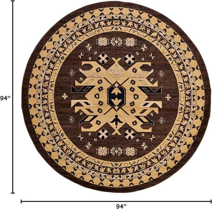 Unique Loom Taftan Collection Border Geometric Tribal Inspired Design Area Rug (8' 0 x 8' 0 Round, Brown/ Tan)