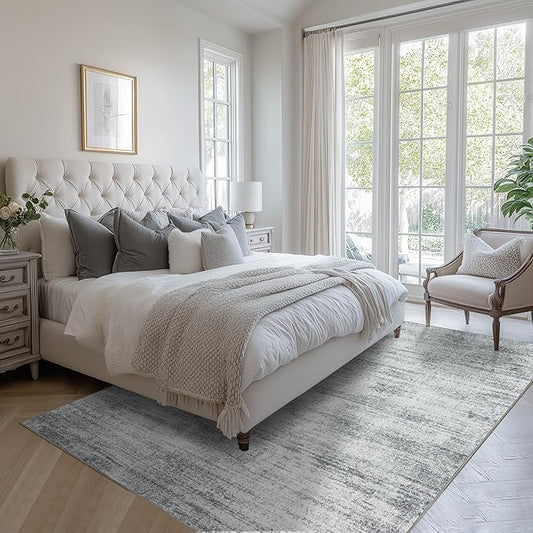 Gray Office Chair Mat for Low Pile Floor Carpet with Non Slip Modern Abstract Neutral Area Rug 4x6 Light Grey 4 x 6 Small Rug for Bedside Dorm Laundry Room