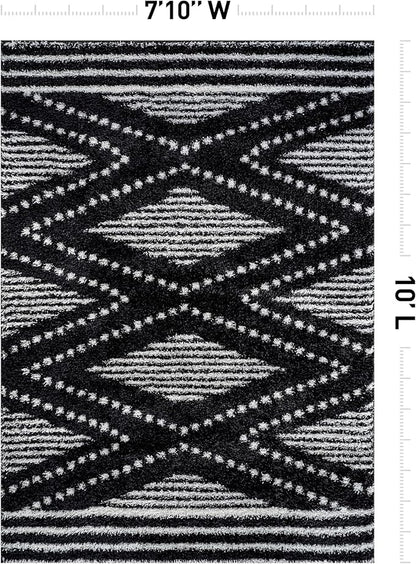 Rugshop Geometric Shag Area Rug Anthracite Dark Gray and White 7' 10" x 10' Perfect for Large Living Rooms, Dining Areas, Bedrooms
