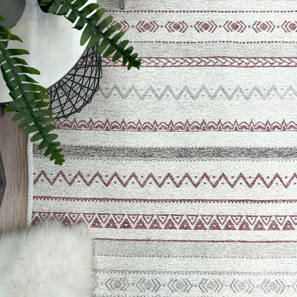 Alfa Rich 3x5 Mauve Off White Washable Area Rugs for Living Room Bedroom Kitchen Decor Cotton Runner