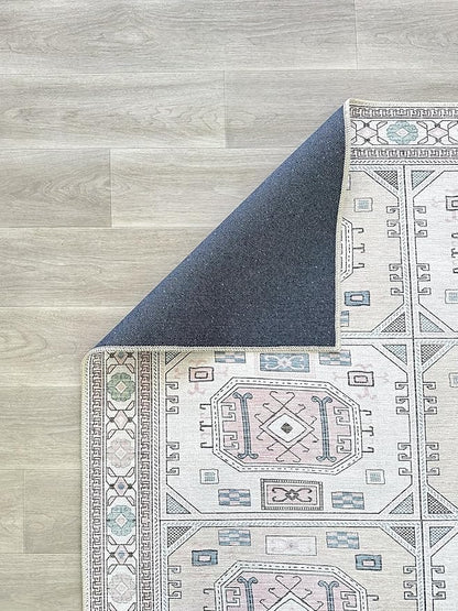 Fame Living Faded Oushak Rug, Turkish Vintage Floral Pastel Large Oversized Area Rugs for Living Room Dining Bedroom Kitchen Bathroom Nursery (848CrNv, 2' x 3')
