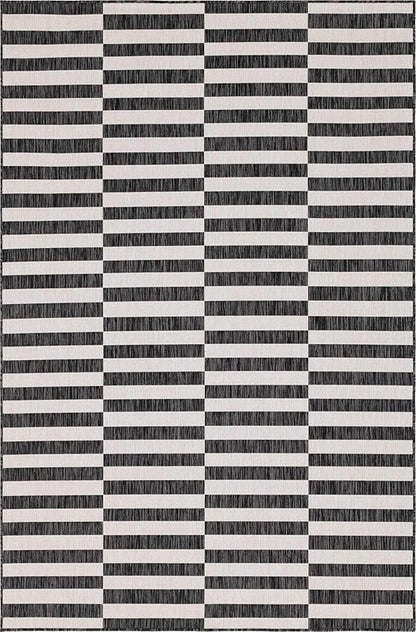 Unique Loom Outdoor Striped Collection Area Rug - Striped (6' 1" x 9' Rectangle, Charcoal/Ivory)