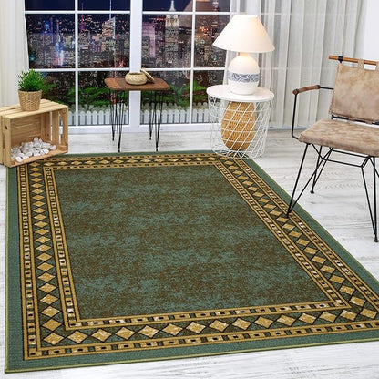Antep Rugs Alfombras Modern Bordered 3x5 Non-Skid (Non-Slip) Low Profile Pile Rubber Backing Indoor Area Rugs (Green, 3' x 5')