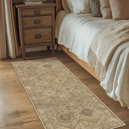 Bavni 2x7 Runner Rug Non Slip, Machine Washable Rug Runners for Hallways, Vintage Distressed Print Kitchen Runner, Low Pile Lightweight Carpet Runner for Entryway Laundry Bedroom Bathroom Nut Brown
