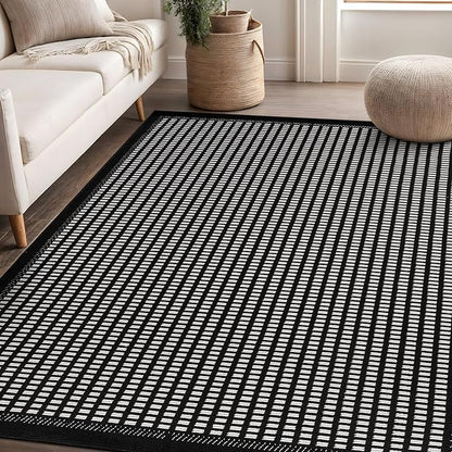 Beverly Rug Micro Loop Area Rug Black/White 5x7 Geometric Modern Luxury Zebra Durable Soft Indoor Rugs for Living Dining Room Office Stain Resistant Non Shedding Casual Indoor Carpet 5 x 7