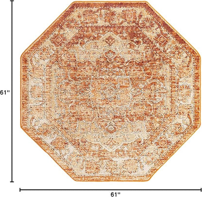 Unique Loom Isabella Collection Area Rug - Adjani (5' 1" Octagon, Rust Red/ Black)