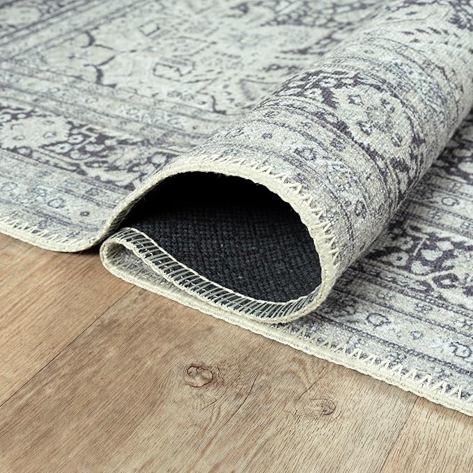 Bloom Rugs Washable Non-Slip 8' x 10' Rug - Charcoal Blue Traditional Medallion Area Rug for Living Room, Bedroom, Dining Room, and Kitchen - Exact Size: 8' x 10'