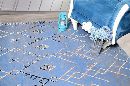 Furnish my Place Trellis Pattern Rug - 5 ft. x 8 ft, Light Blue, Bohemian Rug with Transitional Design