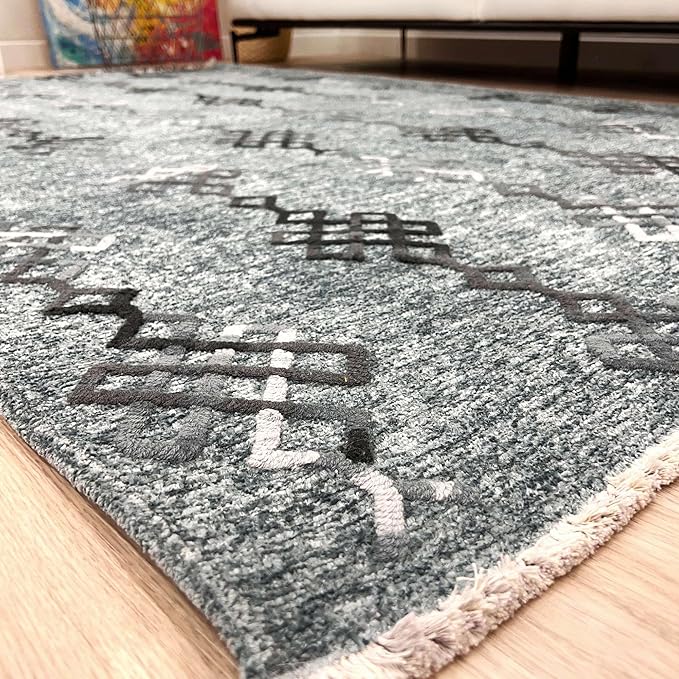 Alfa Rich 3x10 Bluish Gray Washable Area Rugs for Living Room Hallway Kitchen Decor Cotton Runner