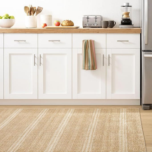Dash and Albert Arbor Machine Washable Area Rug - 2' x 3' Neutral Stripe Washable Accent Rug Stain-Resistant, Anti-Slip, High Traffic Kitchen, Hallway, Mudroom