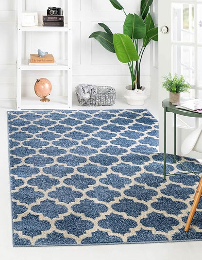 Rugs.com Lattice Collection Rug – 7' x 10' Light Blue Medium Rug Perfect for Bedrooms, Dining Rooms, Living Rooms
