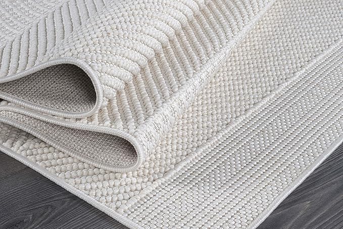 Beverly Rug Micro Loop Large Area Rug White 10x14 Modern Luxury Boho Geometric Durable Indoor Area Rugs for Living Dining Room Office Stain Resistant Non Shedding Casual Indoor Carpet White 10 x 14