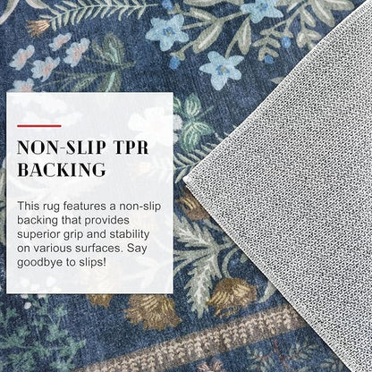 Boho Floral Machine Washable Runner Rug 2x6, Navy Kitchen Runner Rug Non-Slip, Super Thin Hallway Rug Runner Printed Faux Wool Soft Carpet for Entryway Bedroom Laundry Room Indoor