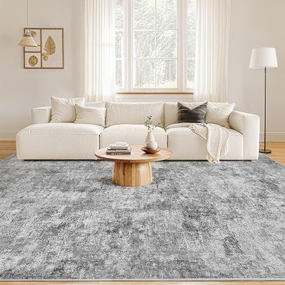 Nakagishi 10x14 Area Rugs Living Room: Washable Abstract Large Neutral Soft Rug Stain Resistant Modern Indoor Floor Non-Slip Carpet for Bedroom Nursery Kids Playroom Office Dining Room Dorm- Grey