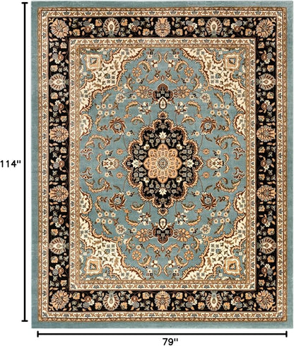 Well Woven Barclay Collection Medallion Kashan Light Blue 6x9 Area Rug - for Living Room, Bedroom, and Dining Room