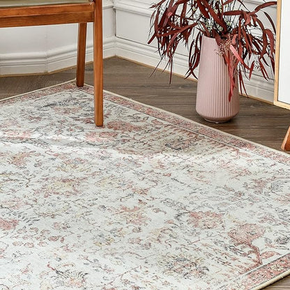 jinchan Runner Rug 2x6 Washable Hallway Rug Vintage Indoor Thin Retro Floor Cover Distressed Floral Country Lightweight Non Slip Carpet for Entryway Bathroom Kitchen Bedroom Living Room Red