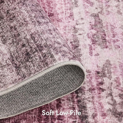 Kokia Abstract Area Rugs 9x12 Bedroom Washable Decor Low Pile Fluffy Non-Slip Non-Shedding Indoor Red Carpet Foldable Stain Resistant Floor Mat Living Room Dining Room, Oslo Orchid