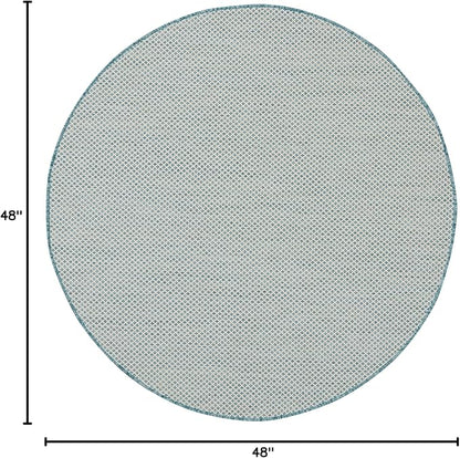 Nourison Home Courtyard Ivory Aqua 4' x Round Area Rug - Easy Clean, Non Shedding, Bed Room, Living Room, Dining Room, Kitchen (4' x Round)