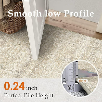 HUGEAR 2x8 Area Rug Beige Vintage Neutral Washable Runner Rug Non Slip Soft Distressed Carpet Low Pile Pet Friendly for Kitchen Hallway Porch Foyer