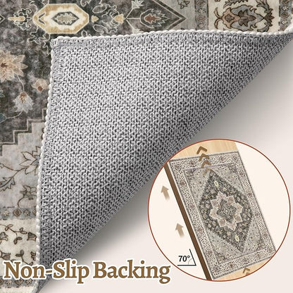 Tangsoo 3x8 Runner Rug for Hallway Long Washable Hallway Runner Rugs, Non Slip Vintage Soft Low Pile Rug Runner, Indoor 8ft Carpet Runners for Kitchen Bedroom Entryway Living Room Grey