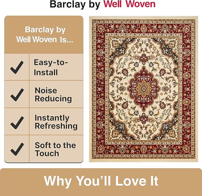 Well Woven Barclay Collection Medallion Kashan Ivory 6x9 Area Rug - for Living Room, Bedroom, and Dining Room