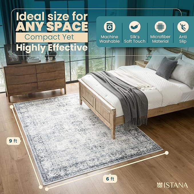 Istana 6x9 Area Rugs - Navy Rugs for Living Room - Luxurious Silk's Soft Touch Living Room Rug - Elegant Non Slip Area Rug