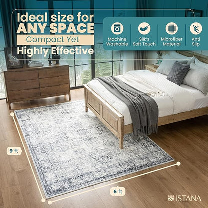 Istana 6x9 Area Rugs - Navy Rugs for Living Room - Luxurious Silk's Soft Touch Living Room Rug - Elegant Non Slip Area Rug
