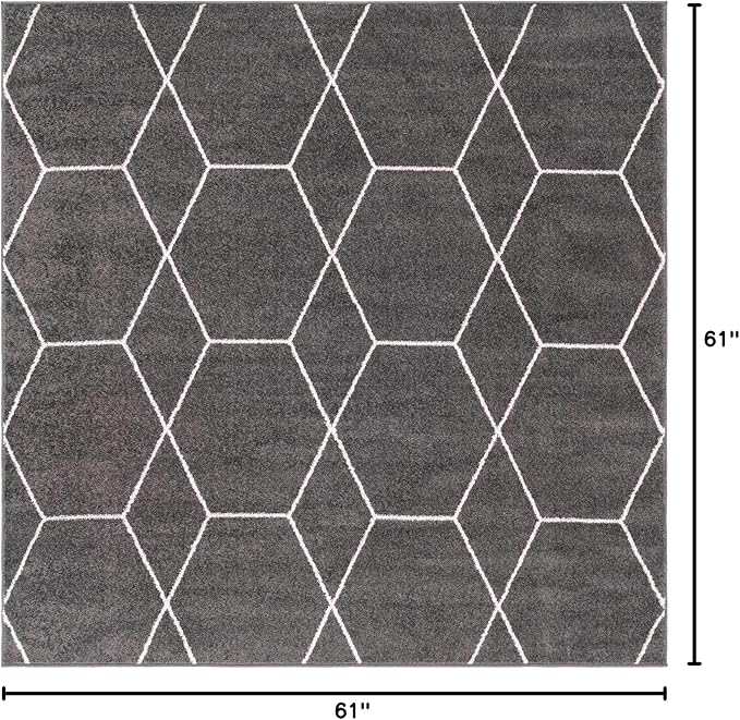 Unique Loom Trellis Frieze Collection Area Rug - Geometric (5' Square, Dark Gray/ Ivory)