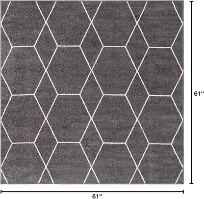 Unique Loom Trellis Frieze Collection Area Rug - Geometric (5' Square, Dark Gray/ Ivory)