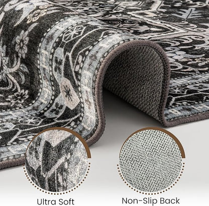 Washable Runner Rug 2.5x8 | Non Slip Rug Runners for Hallways, Entryways, Kitchens, Bathrooms, Bedrooms | Ultra-Soft Flannel Carpet Runners with Rubber Backing (Charcoal, 2.5x8)