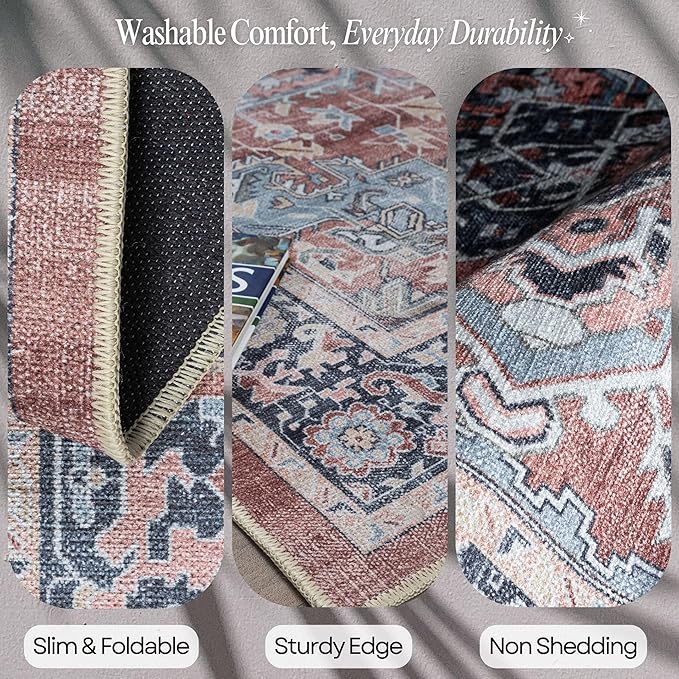 Fame Rugs Turkish Rug. Washable Vintage Oriental Antique Inspired Traditional Doormat Small Modern Area Rugs Luxury Entryway Entry Bedroom Bathroom Kitchen (401TB, 2' x 3')