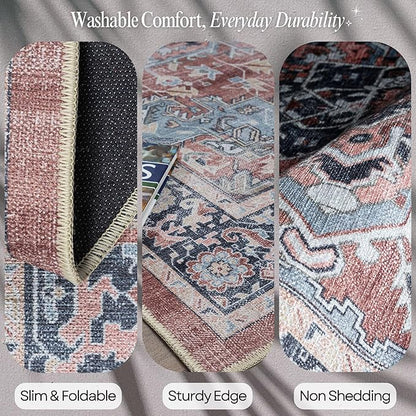 Fame Rugs Turkish Rug. Washable Vintage Oriental Antique Inspired Traditional Doormat Small Modern Area Rugs Luxury Entryway Entry Bedroom Bathroom Kitchen (401TB, 2' x 3')