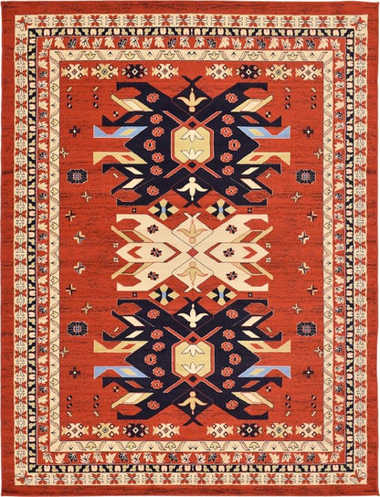 Unique Loom Taftan Collection Border Geometric Tribal Inspired Design Area Rug (9' 0 x 12' 0 Rectangular, Terracotta/ Ivory)
