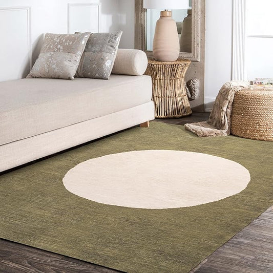 JONATHAN Y Machine Washable Green/Cream Indoor Area Rug 5X8 ft, Cirkel Minimalist Geometric Dot for Living Room, Bedroom, Kitchen, Office, Easy-Cleaning, Pet-Friendly, Non-Shedding WSH113B-5