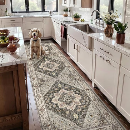 Tangsoo 3x10 Runner Rug for Hallway Long Washable Hallway Runner Rugs, Non Slip Vintage Soft Low Pile Rug Runner, Indoor Oriental Carpet Runners for Living Room Kitchen Bedroom Entryway Grey