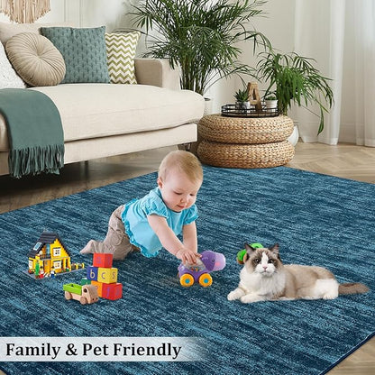 RUGSREAL 3x5 Bedroom Area Rug Solid Color Area Rugs Washable Dining Room Throw Carpet Modern Contemporary Area Rug Non-Slip Throw Indoor Carpet for Living Room Bedroom Kids Room, 3' x 5' Indigo
