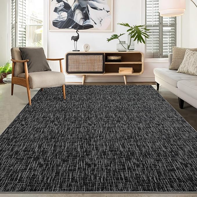 RUGSREAL 6x9 Large Bedroom Area Rug Soft Modern Area Rug for Living Room Non-Slip Stain Resistant Abstract Bedroom Throw Floor Carpet Contemporary Rug Solid Rug for Dining Room Office, Black