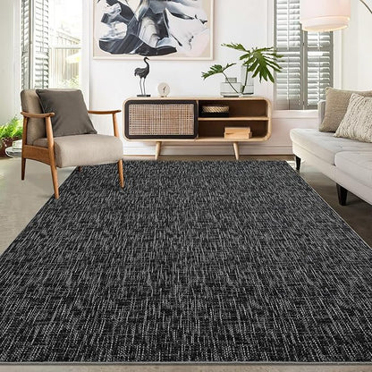 RUGSREAL 6x9 Large Bedroom Area Rug Soft Modern Area Rug for Living Room Non-Slip Stain Resistant Abstract Bedroom Throw Floor Carpet Contemporary Rug Solid Rug for Dining Room Office, Black