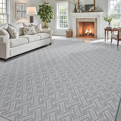 LUMI 4x6 Washable Low-Pile Area Rug for Living Room, Ultra Soft Modern Neutral Rugs with Non Slip Backing, Low Profile Carpet High Traffic for Bedroom, Dining Room, Grey