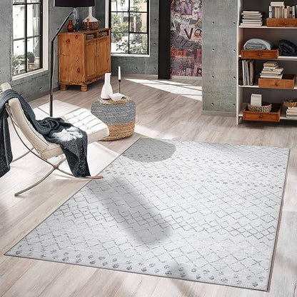 GLN Rugs Contemporary Collection - Machine Washable Area Rug, Contemporary Washable, Non Slip, Low Pile Chenille Rug, Living Room, Bedroom, Kitchen Rug (4' x 6' Gray 0166)